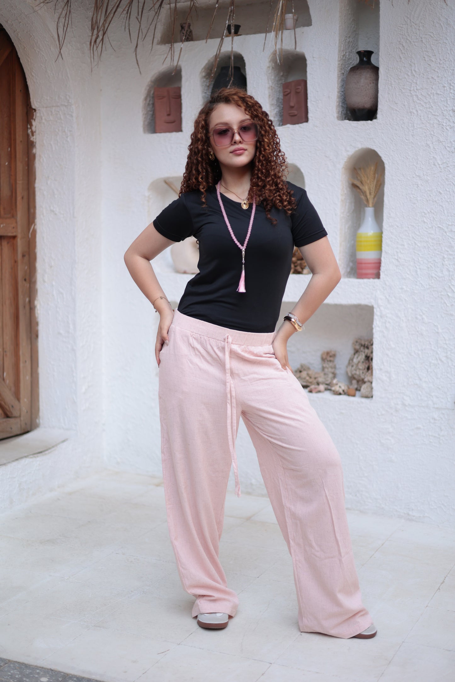 Pink pure linen pants