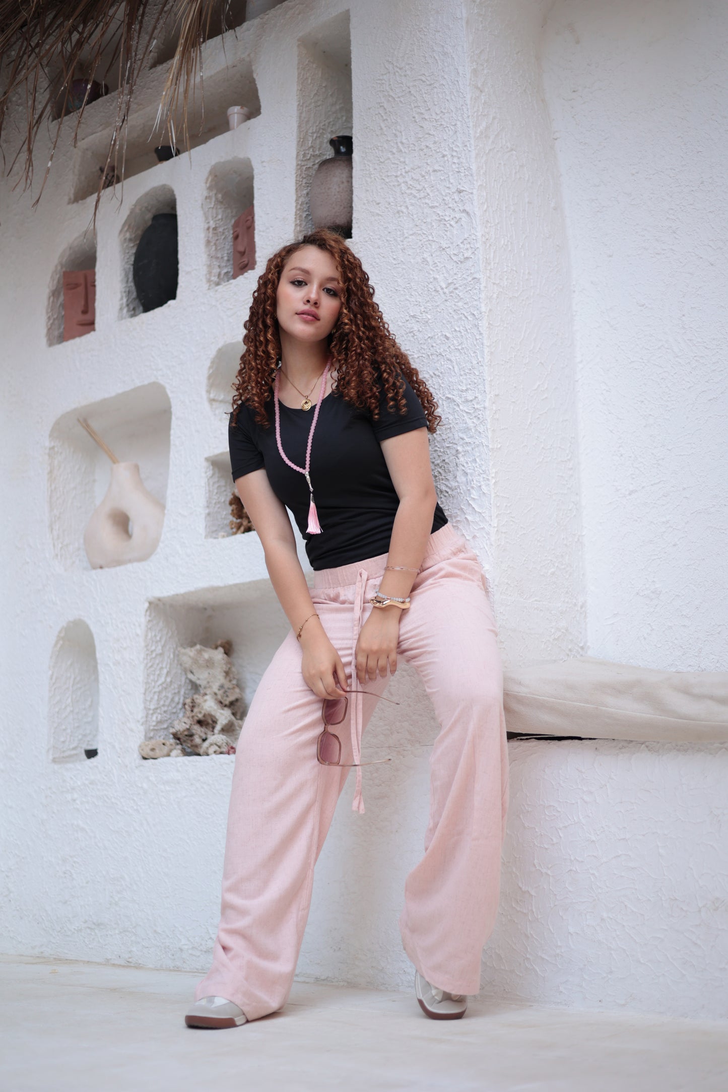 Pink pure linen pants