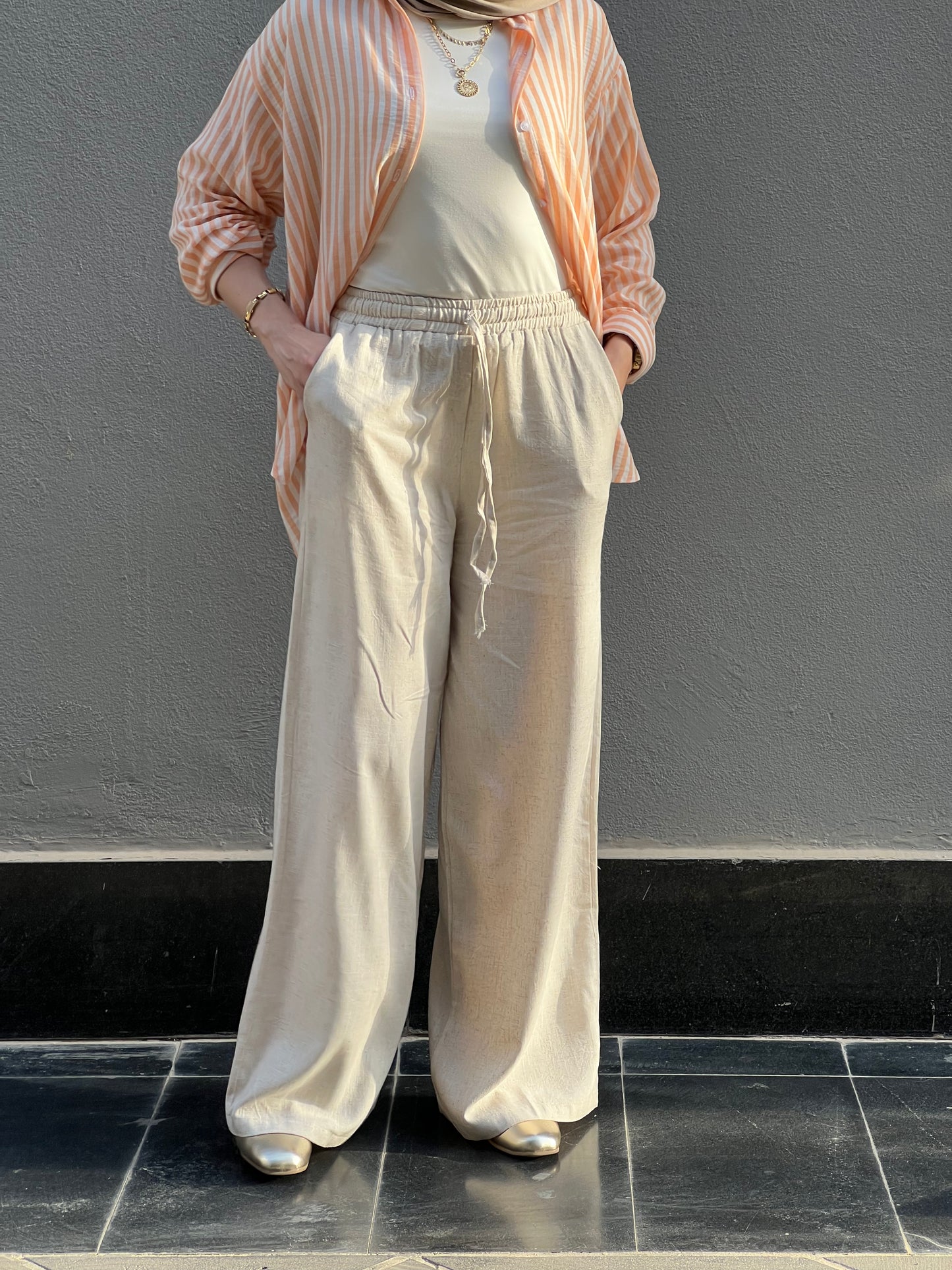 Beige linen pants