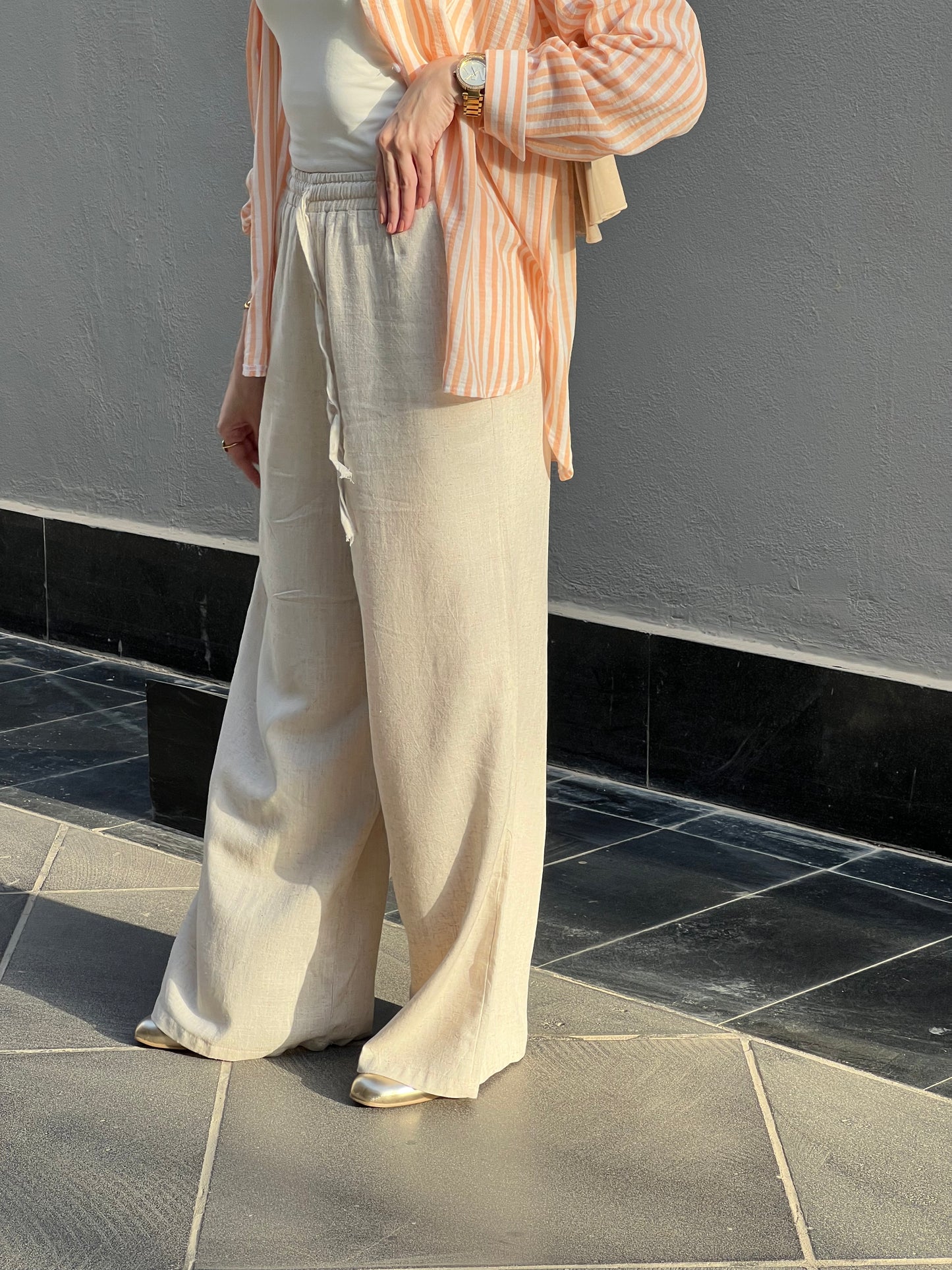 Beige linen pants