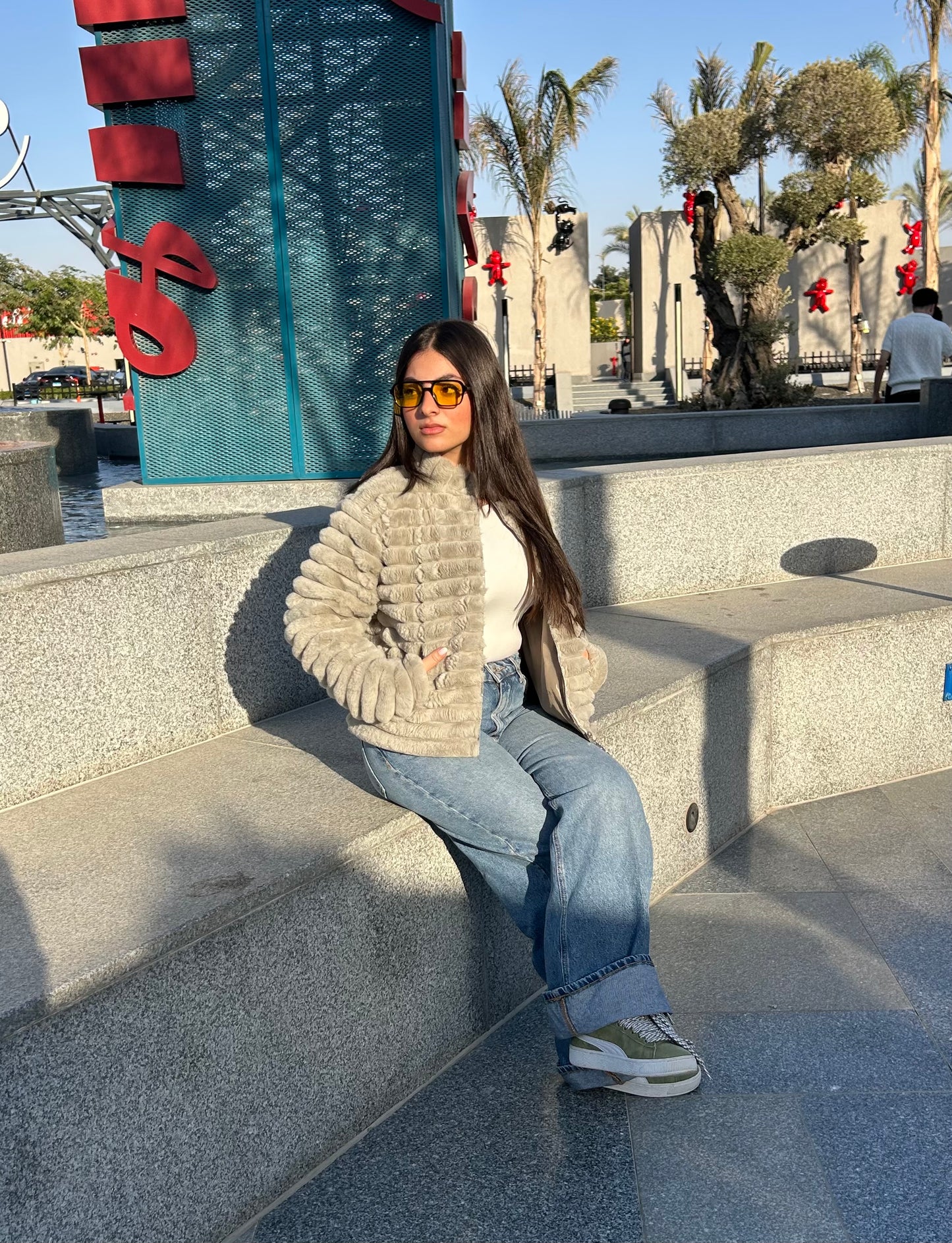 Fur mint fluffy jacket