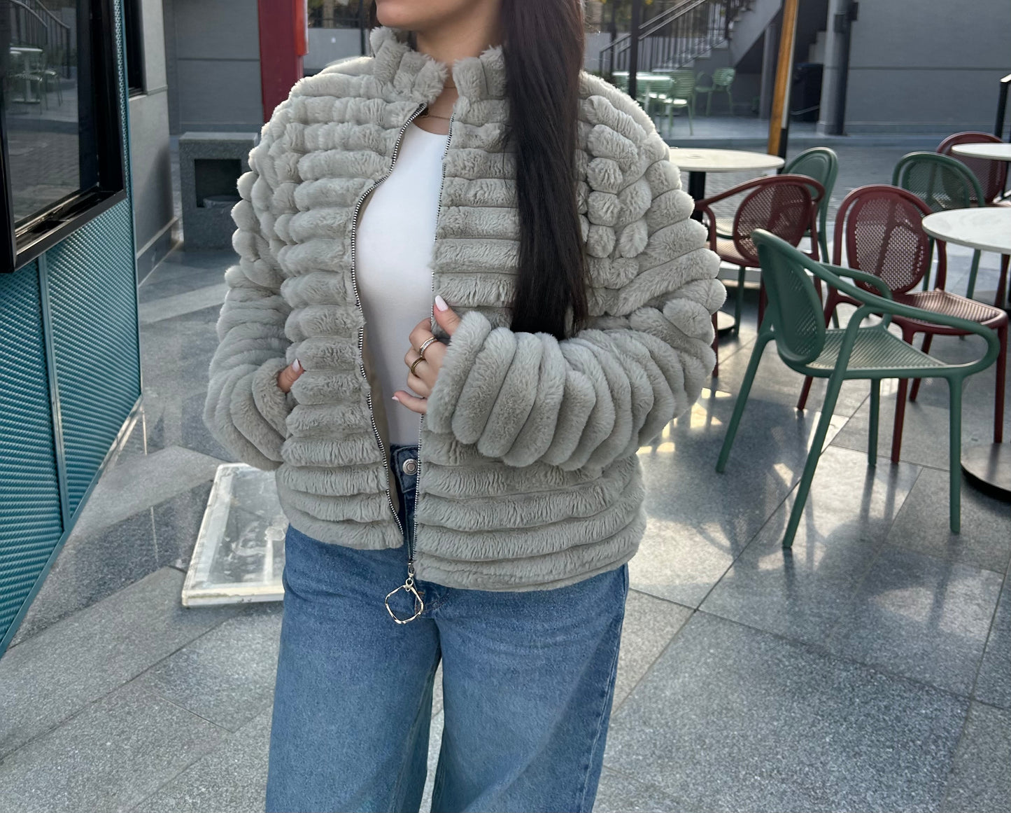 Fur mint fluffy jacket
