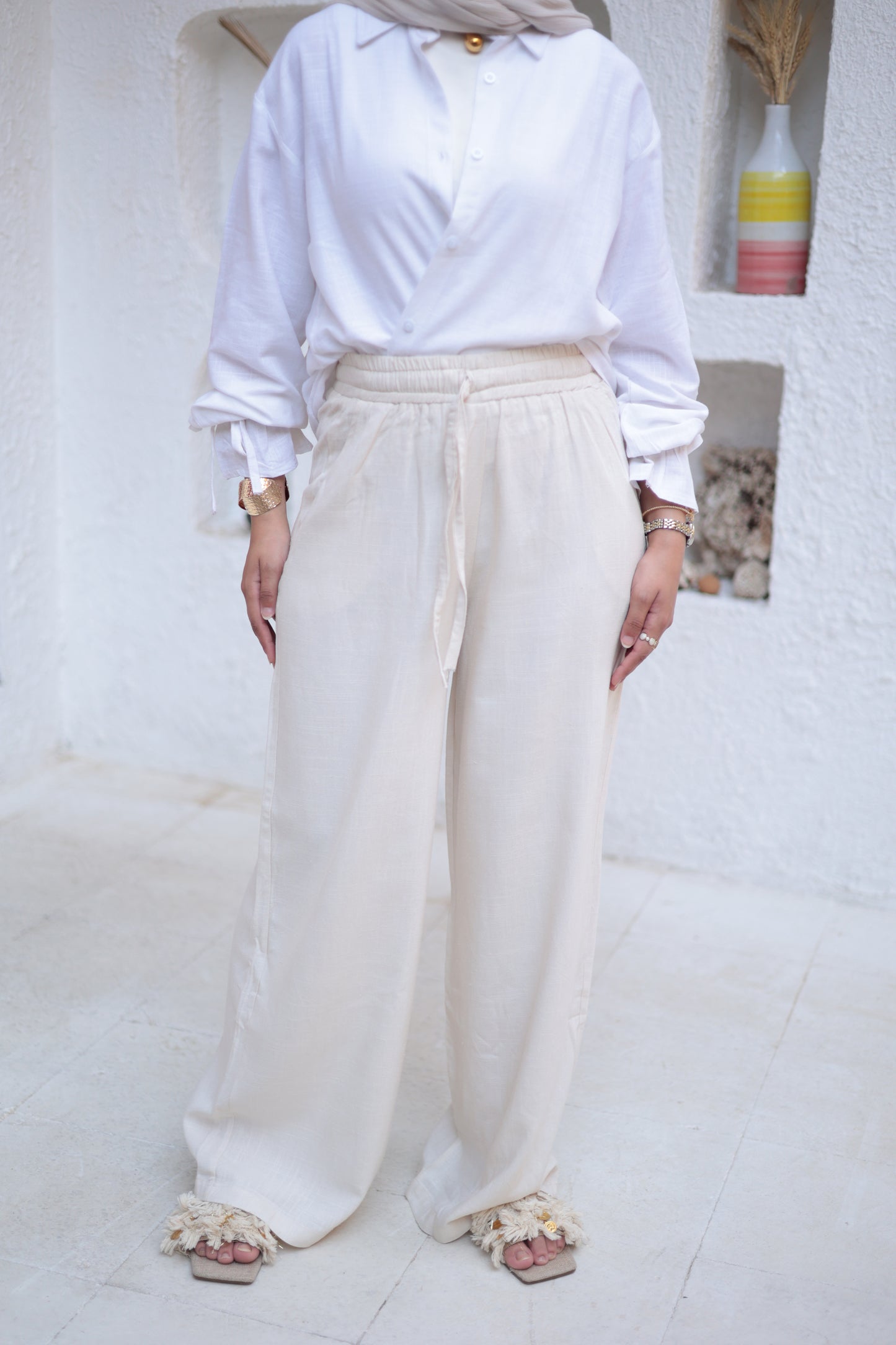Off white pure linen pants