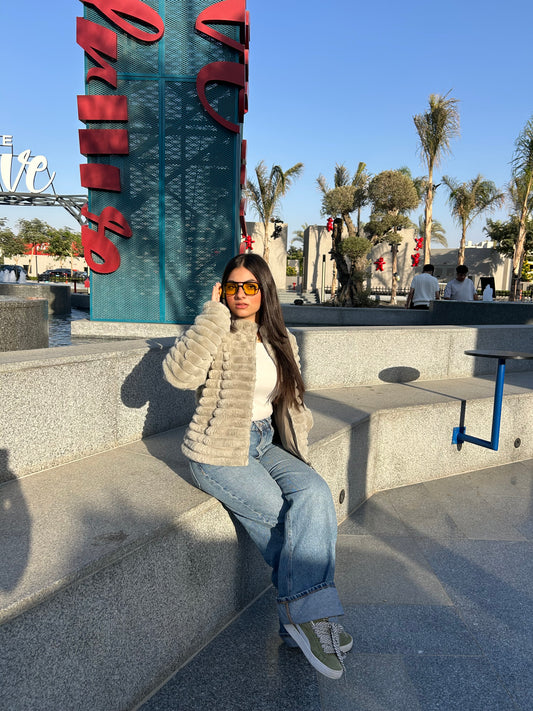 Fur mint fluffy jacket