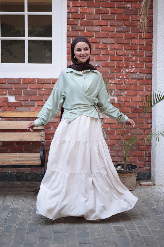 Beige pure linen skirt