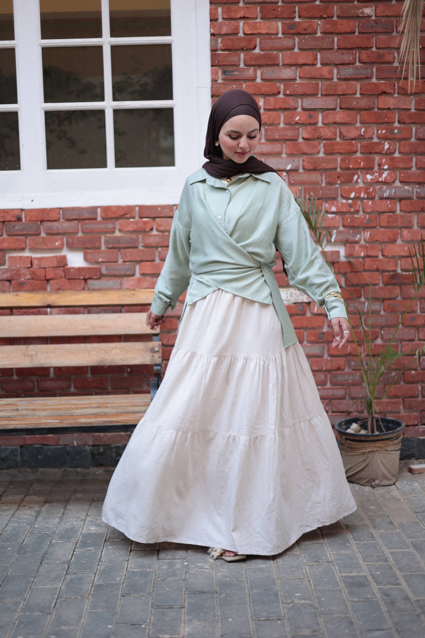 Beige pure linen skirt