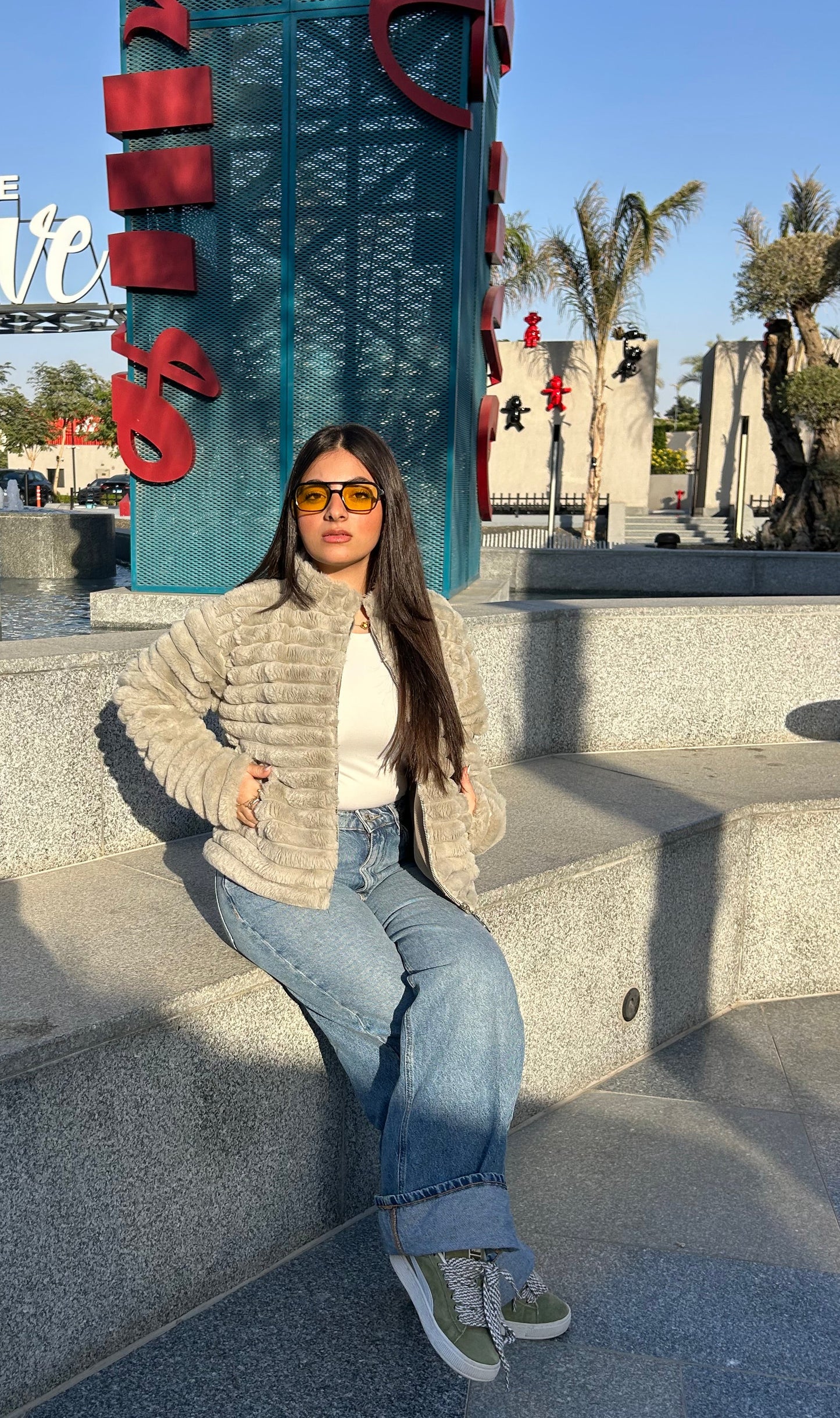 Fur mint fluffy jacket