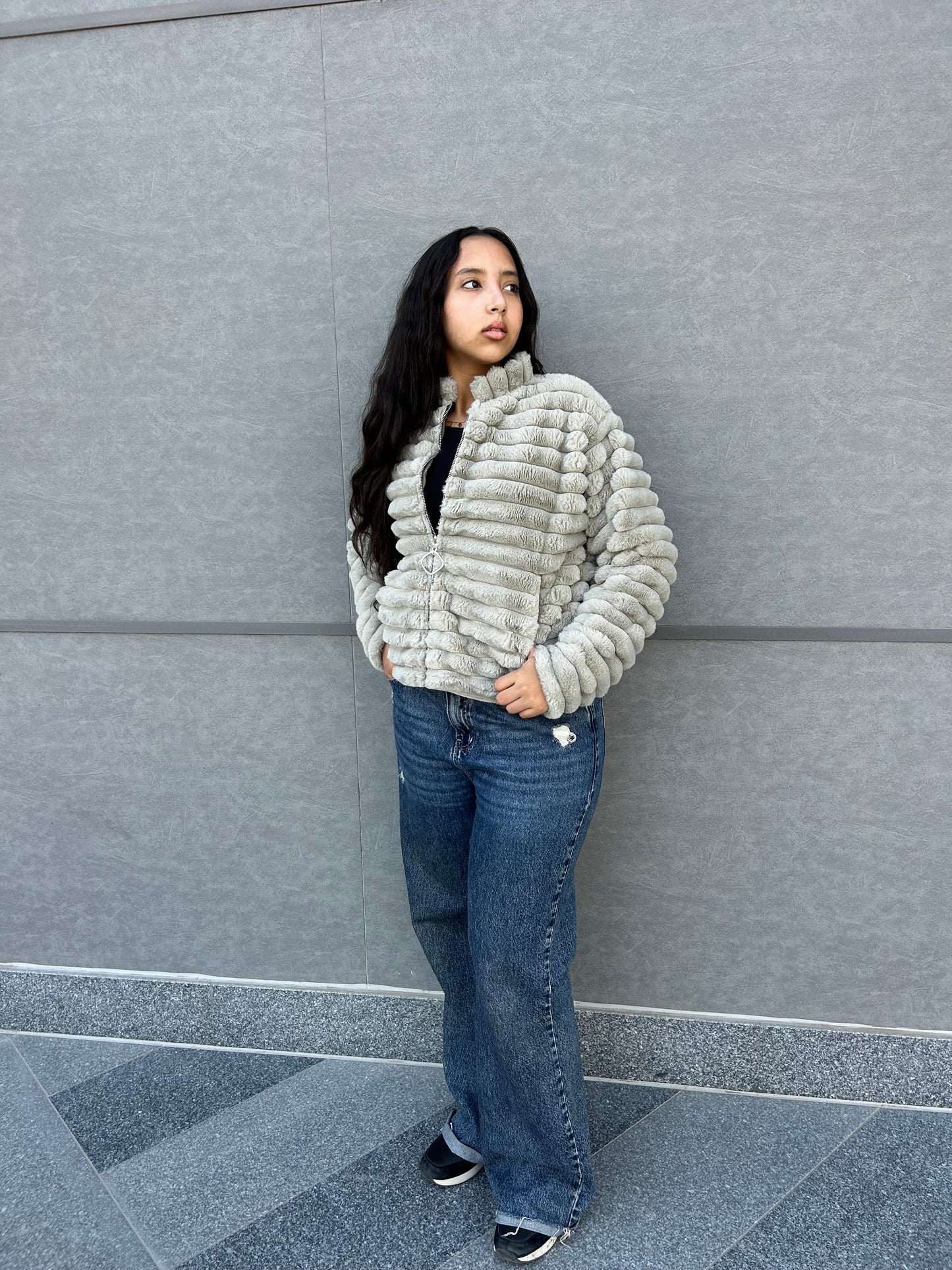 Fur mint fluffy jacket