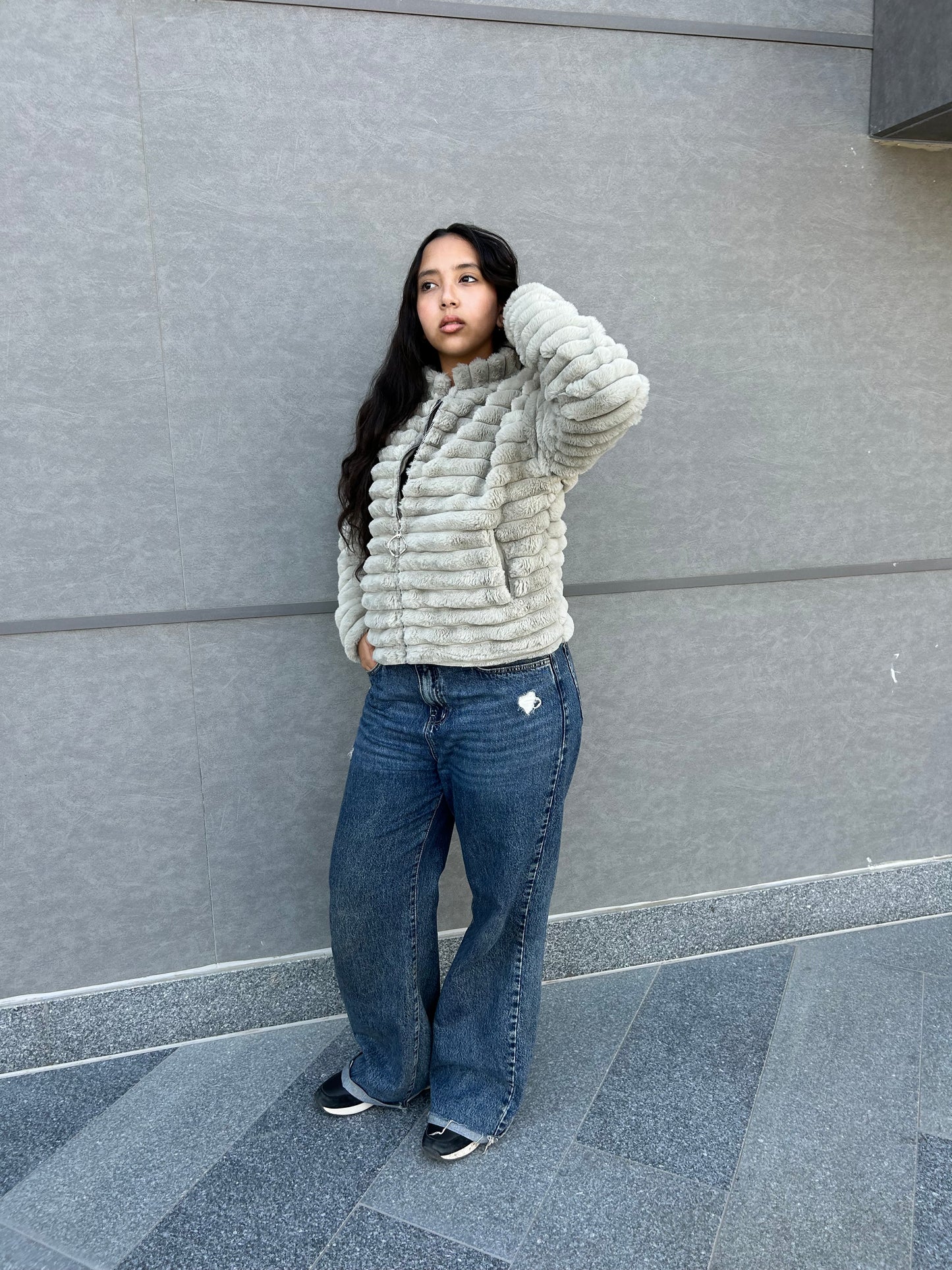 Fur mint fluffy jacket