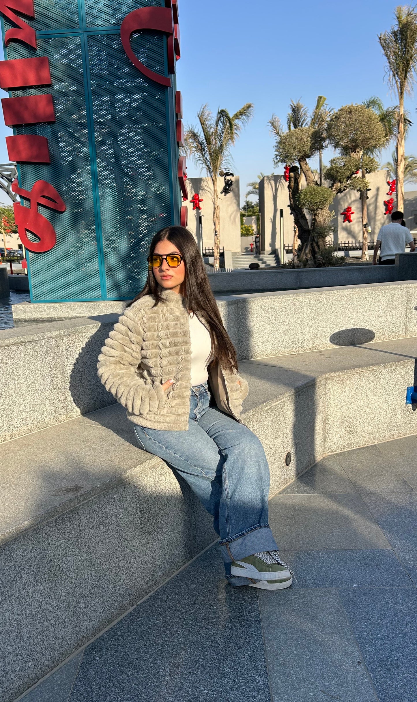 Fur mint fluffy jacket