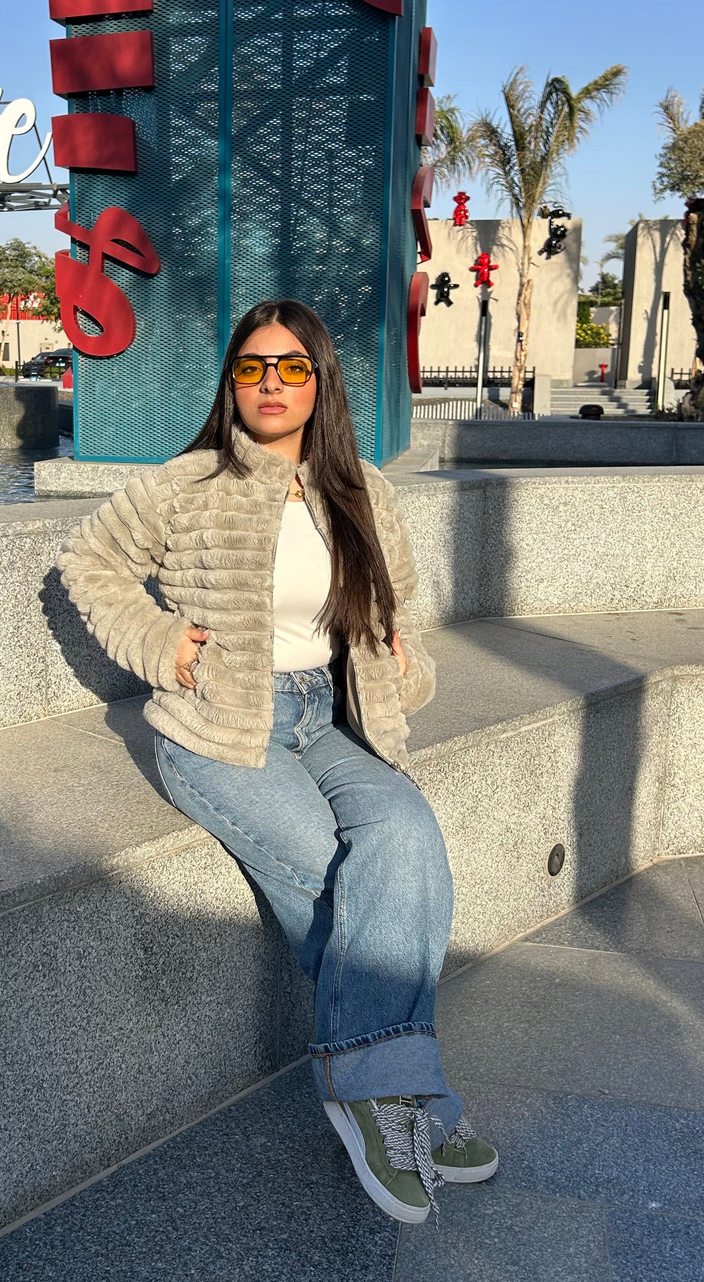 Fur mint fluffy jacket