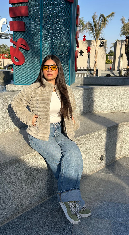 Fur mint fluffy jacket