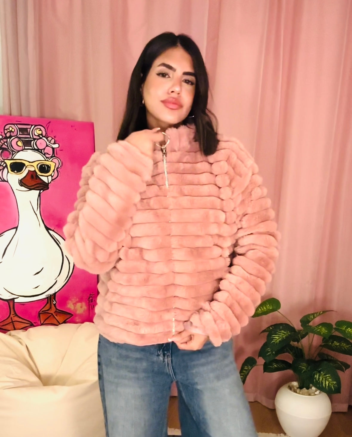 fur pink fluffy jacket