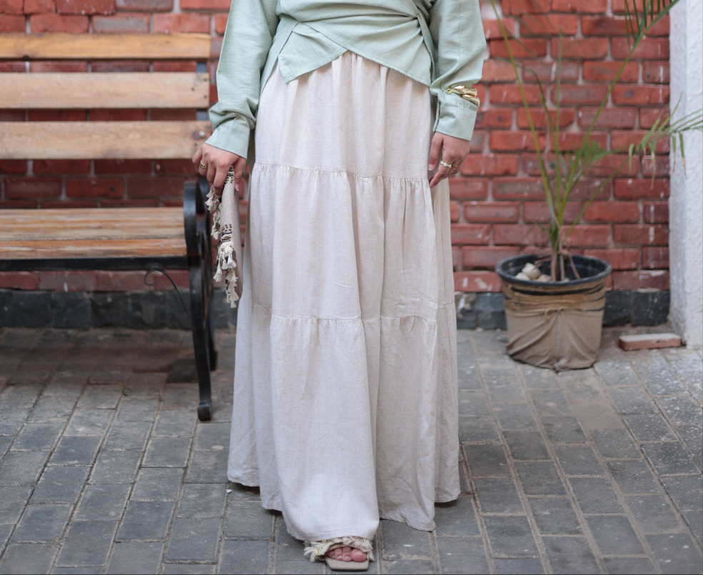 Beige pure linen skirt
