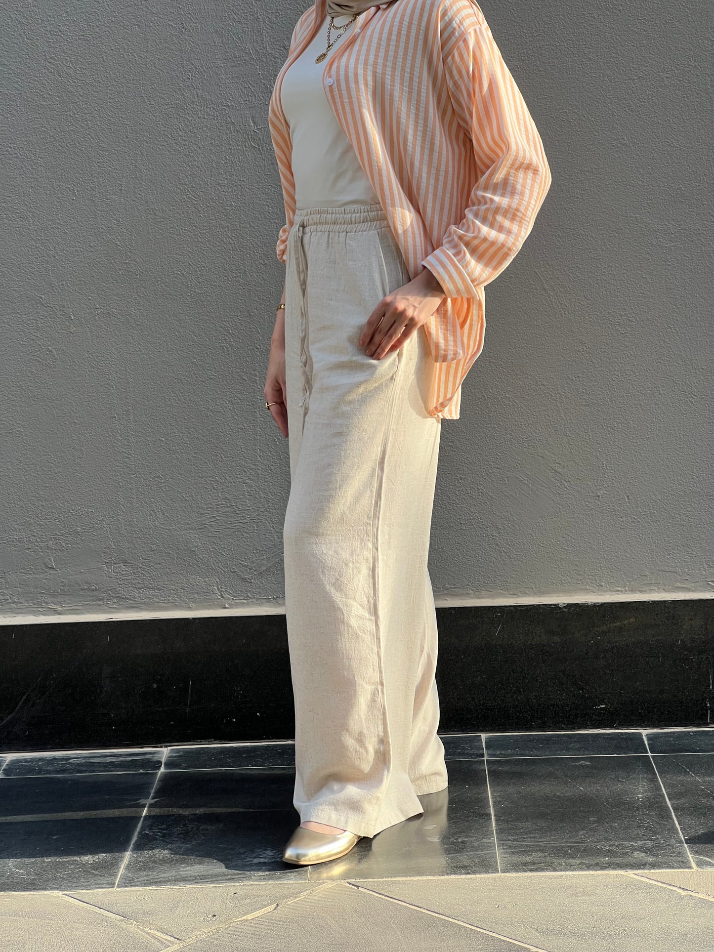 Beige linen pants