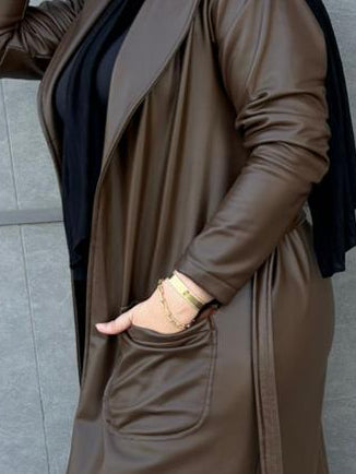 Brown leather coat
