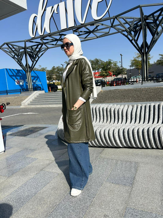Olive leather coat